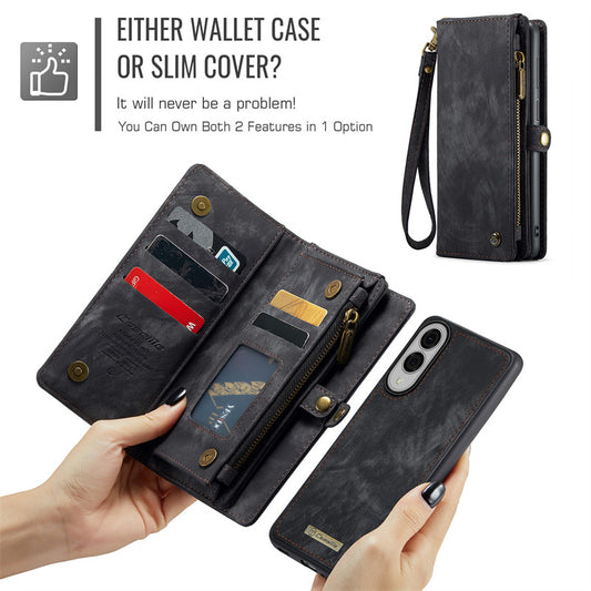 CaseMe Luxury Retro Leather Galaxy S25 Edge Case Wrist Strap Wallet Case Card Pocket Black Blue Red Coffee Pink