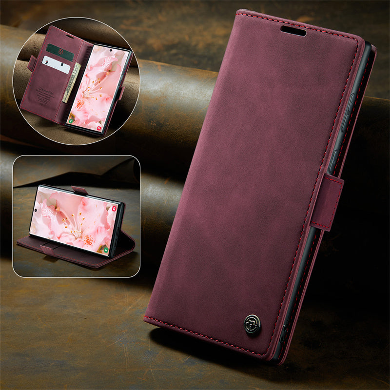 Case for Samsung S22 Ultra Magnetic Flip Wallet with Back Cover S22 Ultra Case Black Brown Blue Red Coffee