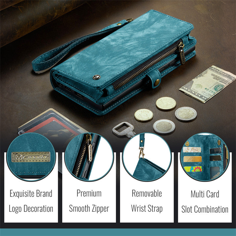 CaseMe Luxury Retro Leather Galaxy A26 Case Wrist Strap Wallet Case Card Pocket Black Blue Red Coffee Pink