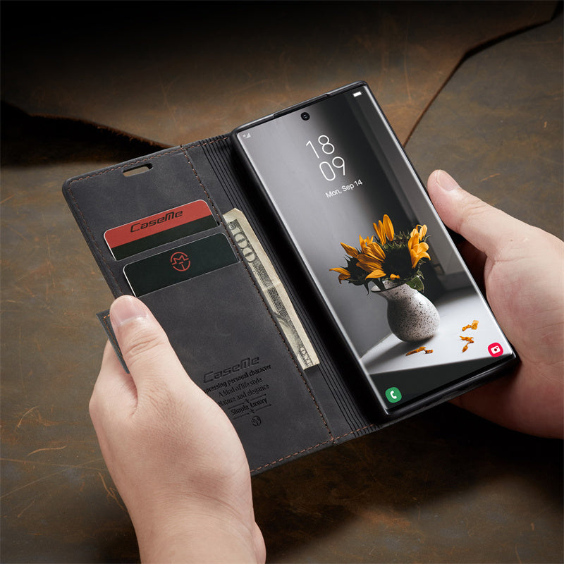 Case for Samsung S22 Ultra Magnetic Flip Wallet with Back Cover S22 Ultra Case Black Brown Blue Red Coffee