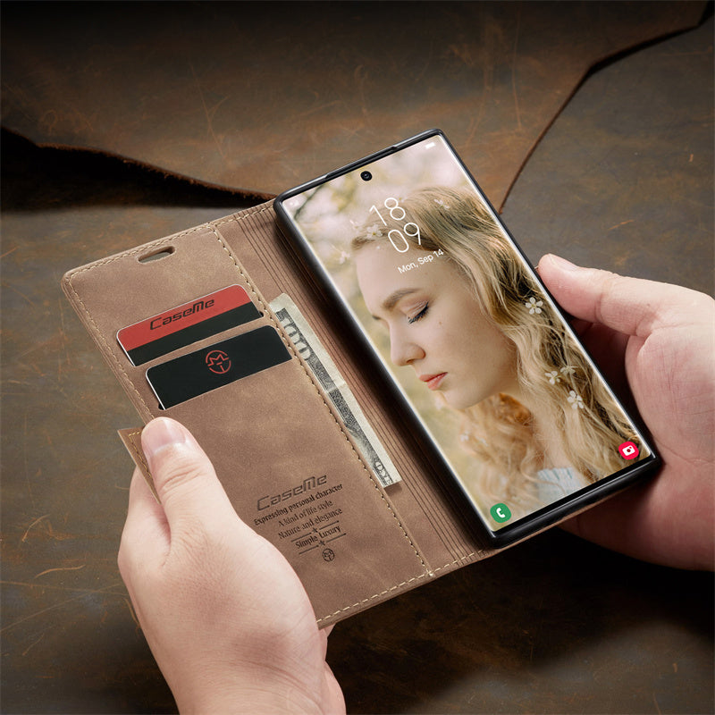 Case for Samsung S22 Ultra Magnetic Flip Wallet with Back Cover S22 Ultra Case Black Brown Blue Red Coffee