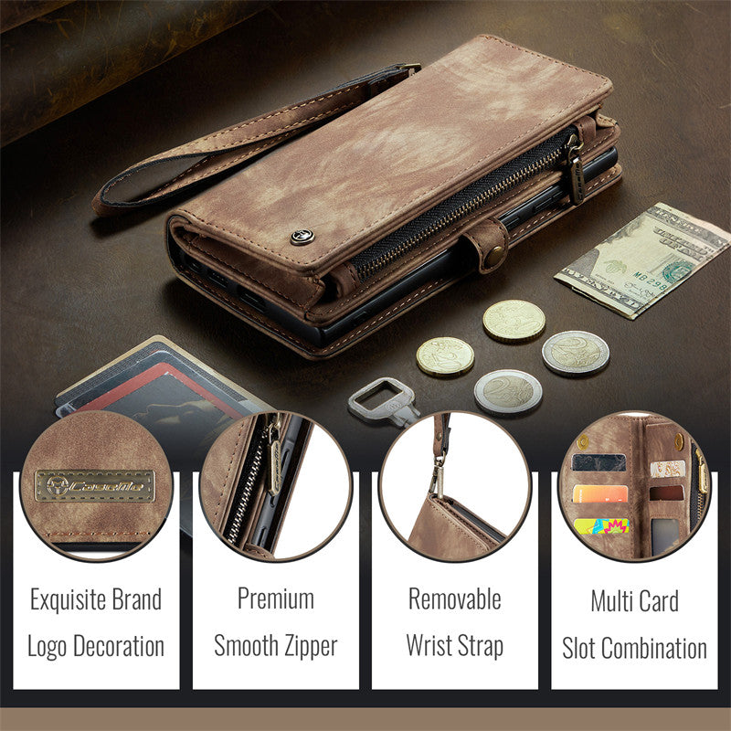 CaseMe Luxury Retro Leather Galaxy A26 Case Wrist Strap Wallet Case Card Pocket Black Blue Red Coffee Pink