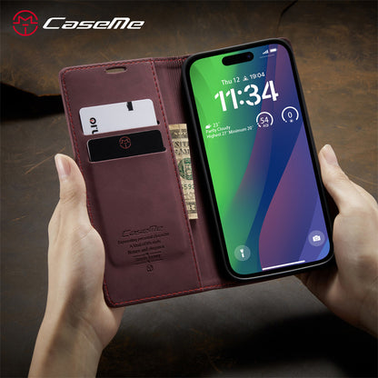 CaseMe Flip Case for iPhone 15 Leather Cover Wallet Case Black Brown Blue Red Coffee