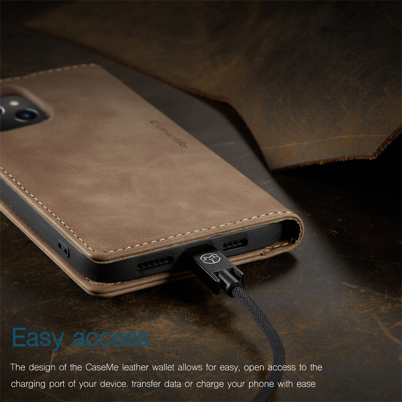 CaseMe Flip Case for iPhone 15 Leather Cover Wallet Case Black Brown Blue Red Coffee