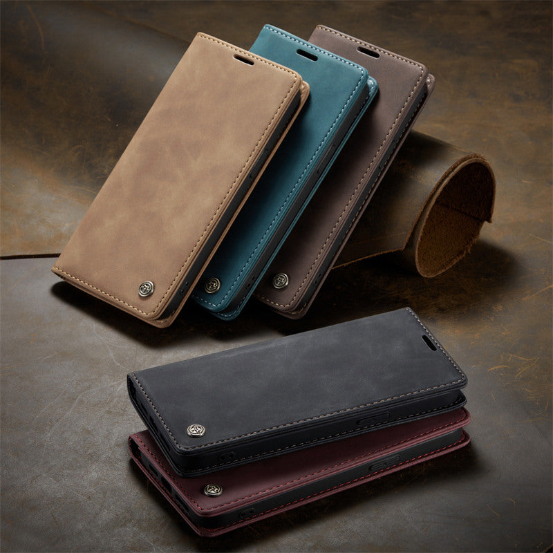 CaseMe Flip Case for iPhone 15 Leather Cover Wallet Case Black Brown Blue Red Coffee