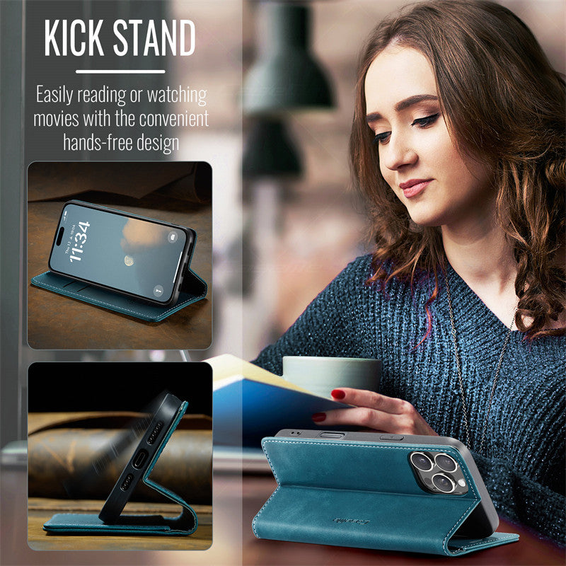 CaseMe Flip Case for iPhone 14 Pro Leather Cover Wallet Case Black Brown Blue Red Coffee