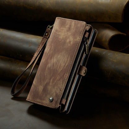 CaseMe Luxury Retro Leather Galaxy S22 Ultra Case Wrist Strap Leather Wallet Case ID Card Pocket Black Blue Red Coffee