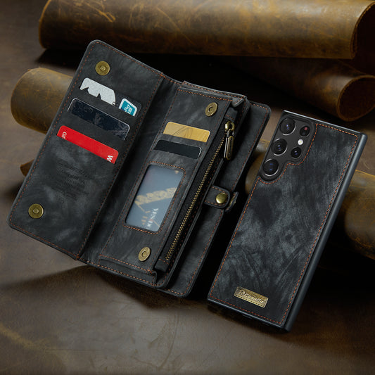 Galaxy S25 Ultra Case Wrist Strap Leather Wallet Case ID Card Pocket Black Blue Red Coffee