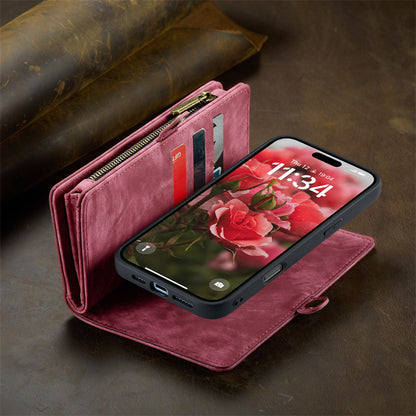 CaseMe Luxury Retro Leather Case for iPhone 16Plus Wrist Strap Wallet Case Card Pocket Black Blue Red Coffee Pink