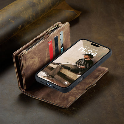 CaseMe Luxury Retro Leather Case for iPhone 16Plus Wrist Strap Wallet Case Card Pocket Black Blue Red Coffee Pink