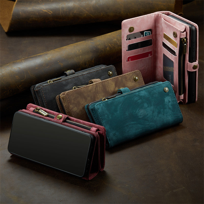CaseMe Luxury Retro Leather Case for iPhone 16Plus Wrist Strap Wallet Case Card Pocket Black Blue Red Coffee Pink