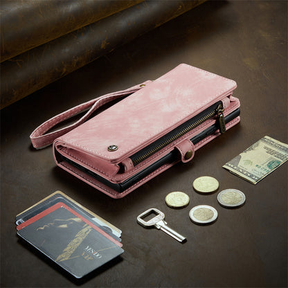 CaseMe Luxury Retro Leather Case for iPhone 16Plus Wrist Strap Wallet Case Card Pocket Black Blue Red Coffee Pink