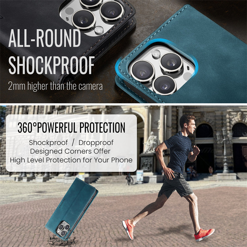 CaseMe Flip Case for iPhone 14 Pro Leather Cover Wallet Case Black Brown Blue Red Coffee