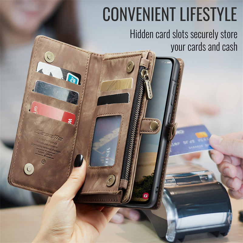 CaseMe Luxury Retro Leather Galaxy A26 Case Wrist Strap Wallet Case Card Pocket Black Blue Red Coffee Pink