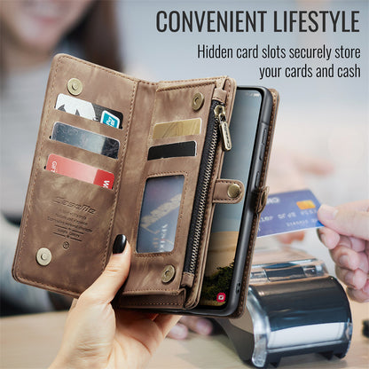 CaseMe Luxury Retro Leather Galaxy A26 Case Wrist Strap Wallet Case Card Pocket Black Blue Red Coffee Pink