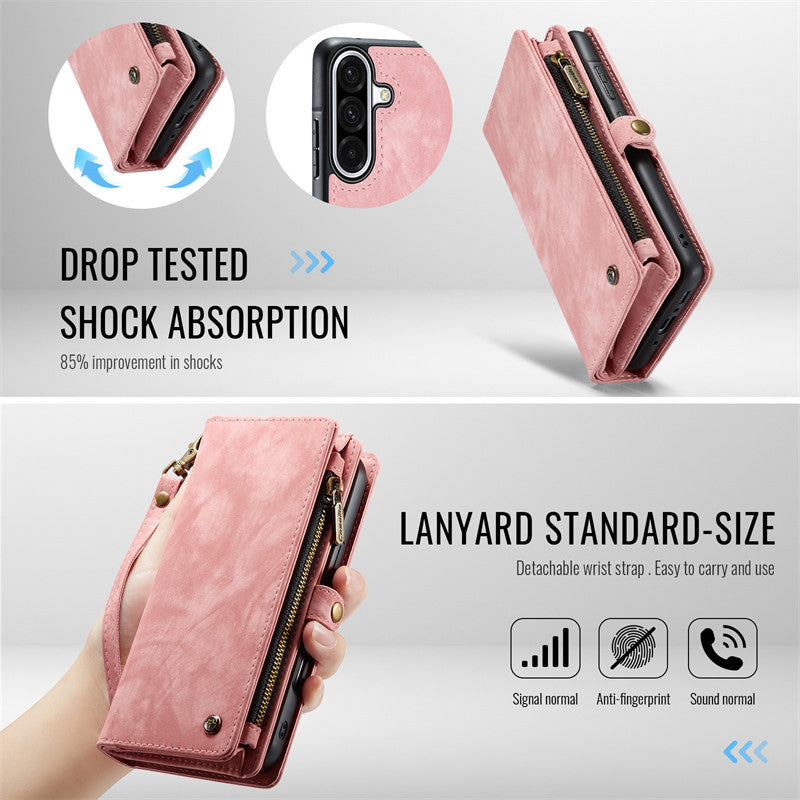 CaseMe Luxury Retro Leather Galaxy A26 Case Wrist Strap Wallet Case Card Pocket Black Blue Red Coffee Pink