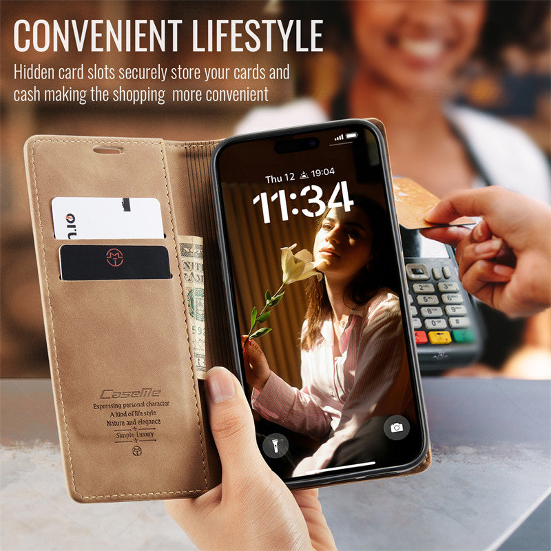 CaseMe Flip Case for iPhone 14 Pro Leather Cover Wallet Case Black Brown Blue Red Coffee