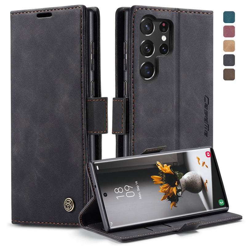 Case for Samsung S22 Ultra Magnetic Flip Wallet with Back Cover S22 Ultra Case Black Brown Blue Red Coffee