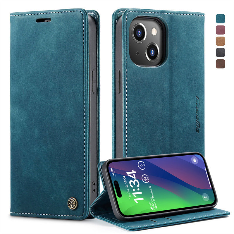 CaseMe Flip Case for iPhone 15 Leather Cover Wallet Case Black Brown Blue Red Coffee