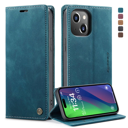 CaseMe Flip Case for iPhone 15 Leather Cover Wallet Case Black Brown Blue Red Coffee