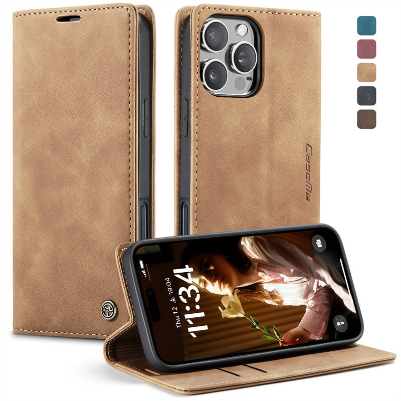 CaseMe Flip Case for iPhone 14 Pro Leather Cover Wallet Case Black Brown Blue Red Coffee