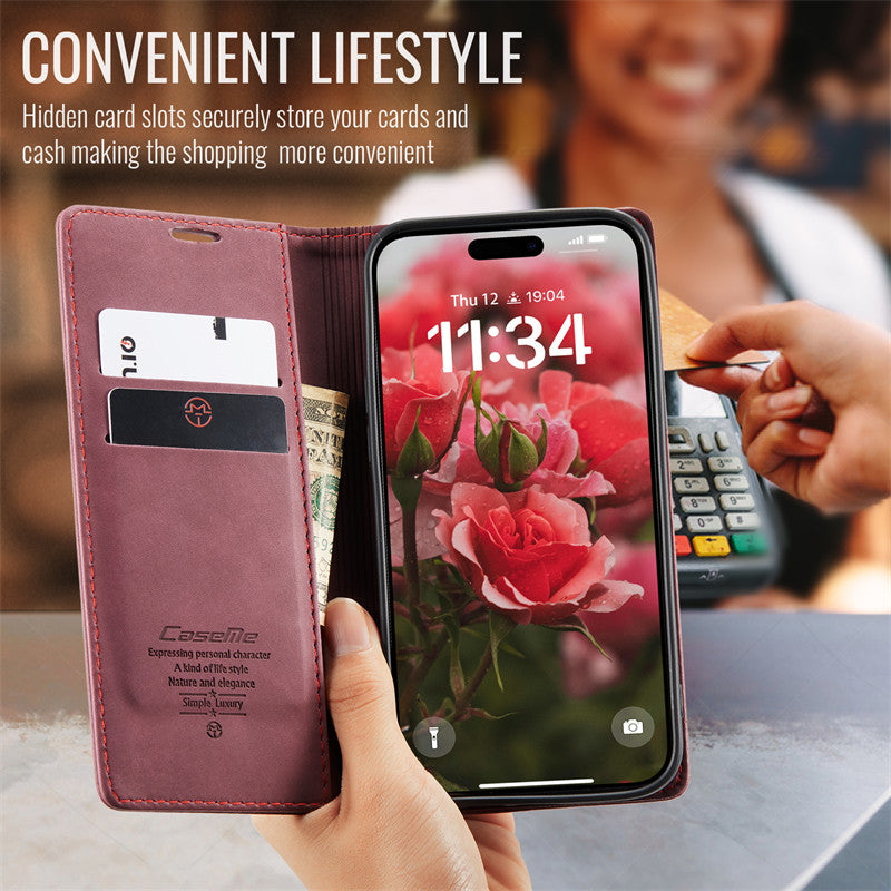 CaseMe Flip Case for iPhone 14 Pro Leather Cover Wallet Case Black Brown Blue Red Coffee