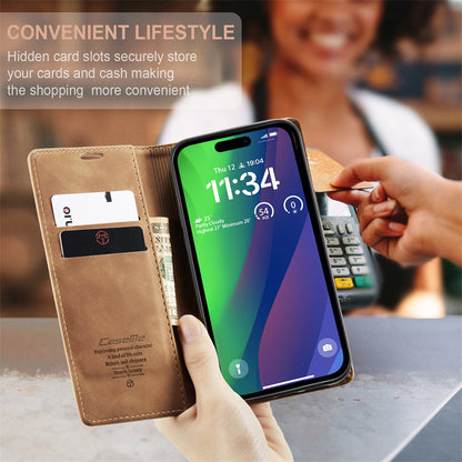 CaseMe Flip Case for iPhone 15 Leather Cover Wallet Case Black Brown Blue Red Coffee