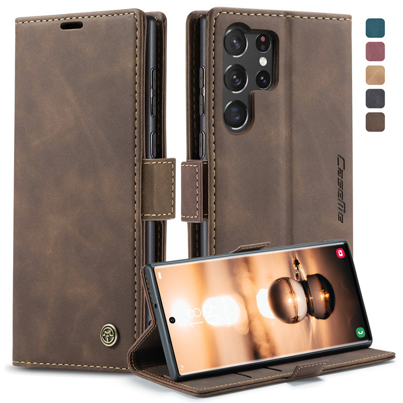 Case for Samsung S22 Ultra Magnetic Flip Wallet with Back Cover S22 Ultra Case Black Brown Blue Red Coffee