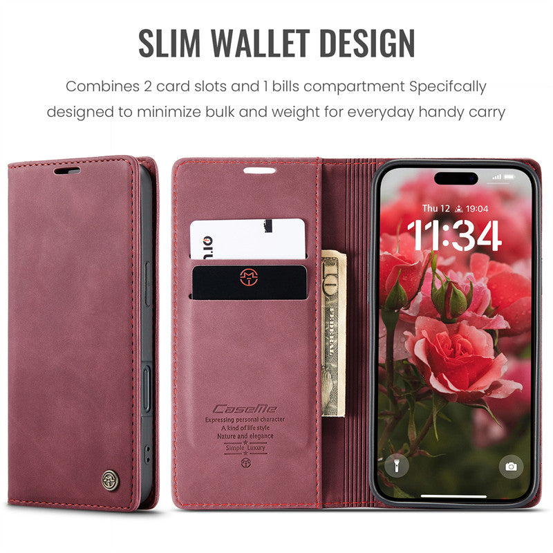 CaseMe Flip Case for iPhone 14 Pro Leather Cover Wallet Case Black Brown Blue Red Coffee