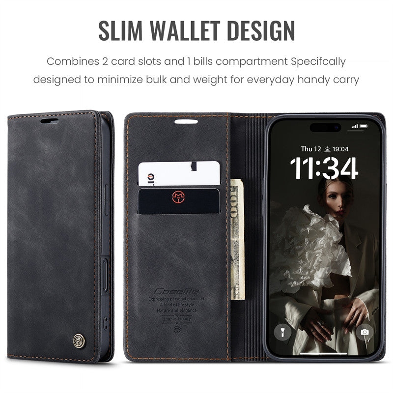 CaseMe Flip Case for iPhone 14 Pro Leather Cover Wallet Case Black Brown Blue Red Coffee
