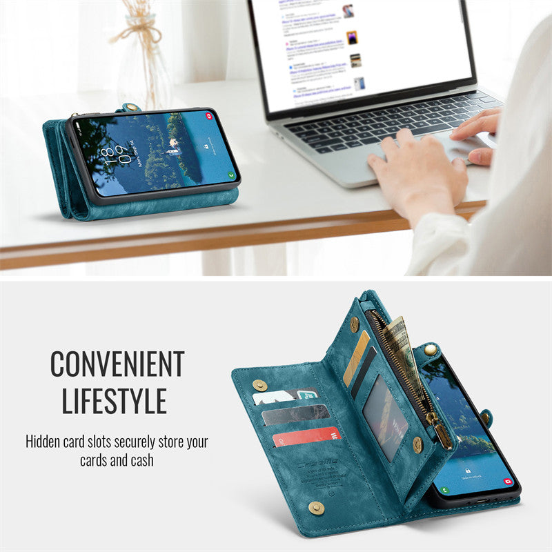 CaseMe Luxury Retro Leather Galaxy A26 Case Wrist Strap Wallet Case Card Pocket Black Blue Red Coffee Pink