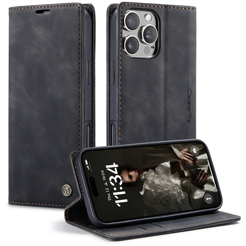 CaseMe Flip Case for iPhone 14 Pro Leather Cover Wallet Case Black Brown Blue Red Coffee
