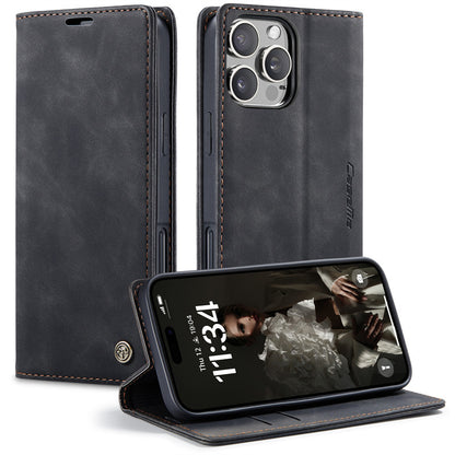 CaseMe Flip Case for iPhone 14 Pro Leather Cover Wallet Case Black Brown Blue Red Coffee