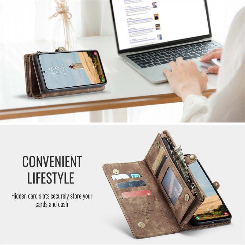 CaseMe Luxury Retro Leather Galaxy A26 Case Wrist Strap Wallet Case Card Pocket Black Blue Red Coffee Pink
