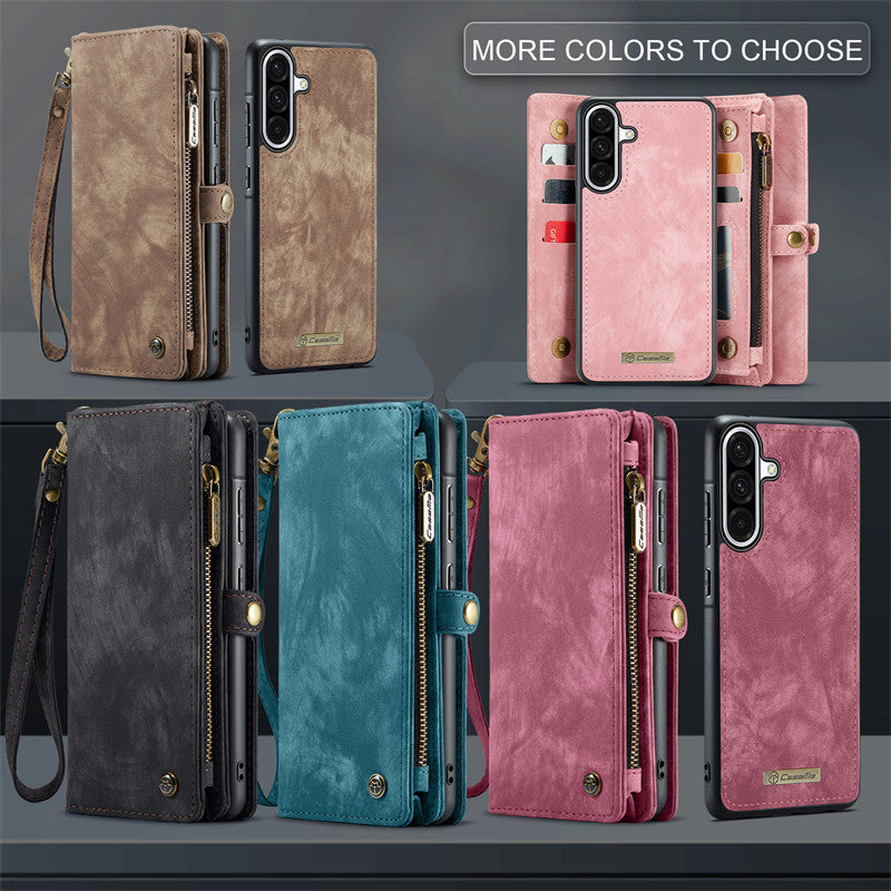 CaseMe Luxury Retro Leather Galaxy A26 Case Wrist Strap Wallet Case Card Pocket Black Blue Red Coffee Pink