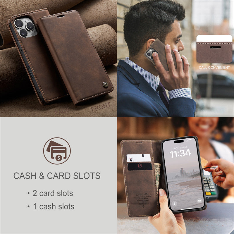 CaseMe Flip Case for iPhone 14 Pro Leather Cover Wallet Case Black Brown Blue Red Coffee