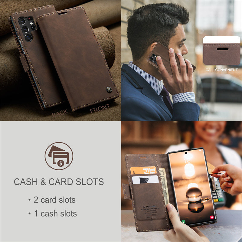 Case for Samsung S22 Ultra Magnetic Flip Wallet with Back Cover S22 Ultra Case Black Brown Blue Red Coffee