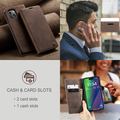 CaseMe Flip Case for iPhone 15 Leather Cover Wallet Case Black Brown Blue Red Coffee