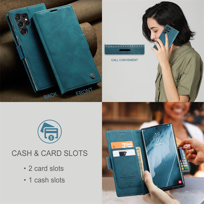 Case for Samsung S22 Ultra Magnetic Flip Wallet with Back Cover S22 Ultra Case Black Brown Blue Red Coffee