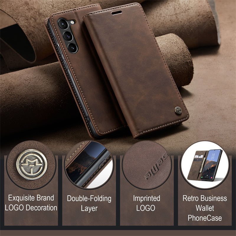 Business Slim Galaxy S23 Plus Case Leather Wallet Case for Samsung S23 Plus Black Brown Blue Red Coffee