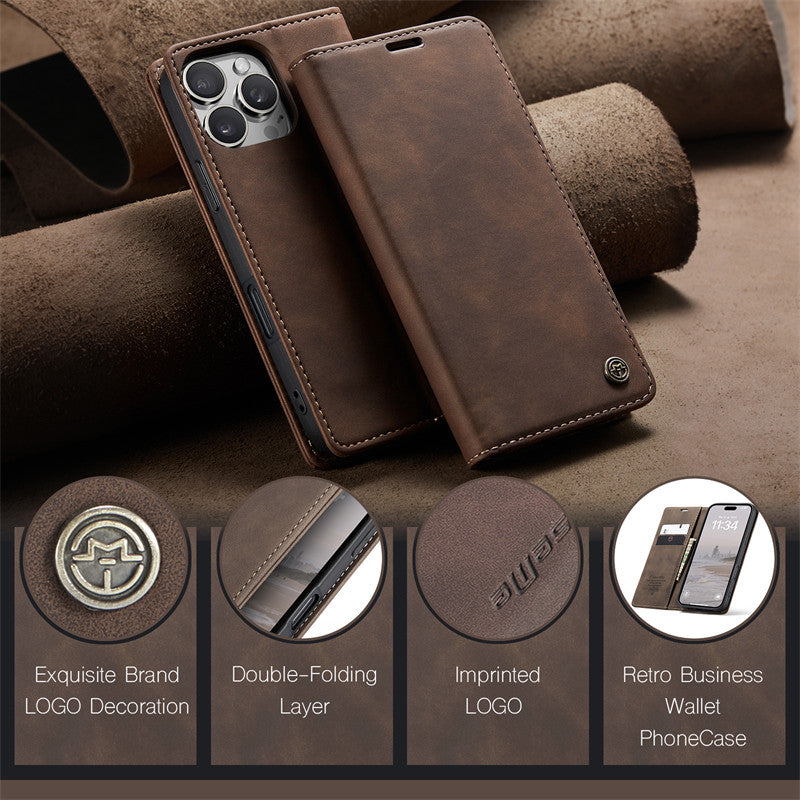 CaseMe Flip Case for iPhone 14 Pro Leather Cover Wallet Case Black Brown Blue Red Coffee