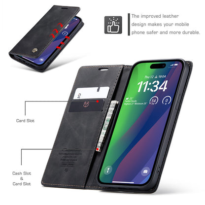 CaseMe Flip Case for iPhone 15 Leather Cover Wallet Case Black Brown Blue Red Coffee