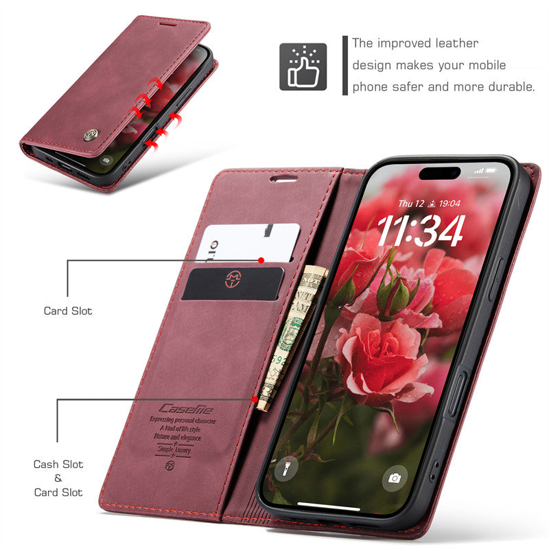CaseMe Flip Case for iPhone 14 Pro Leather Cover Wallet Case Black Brown Blue Red Coffee