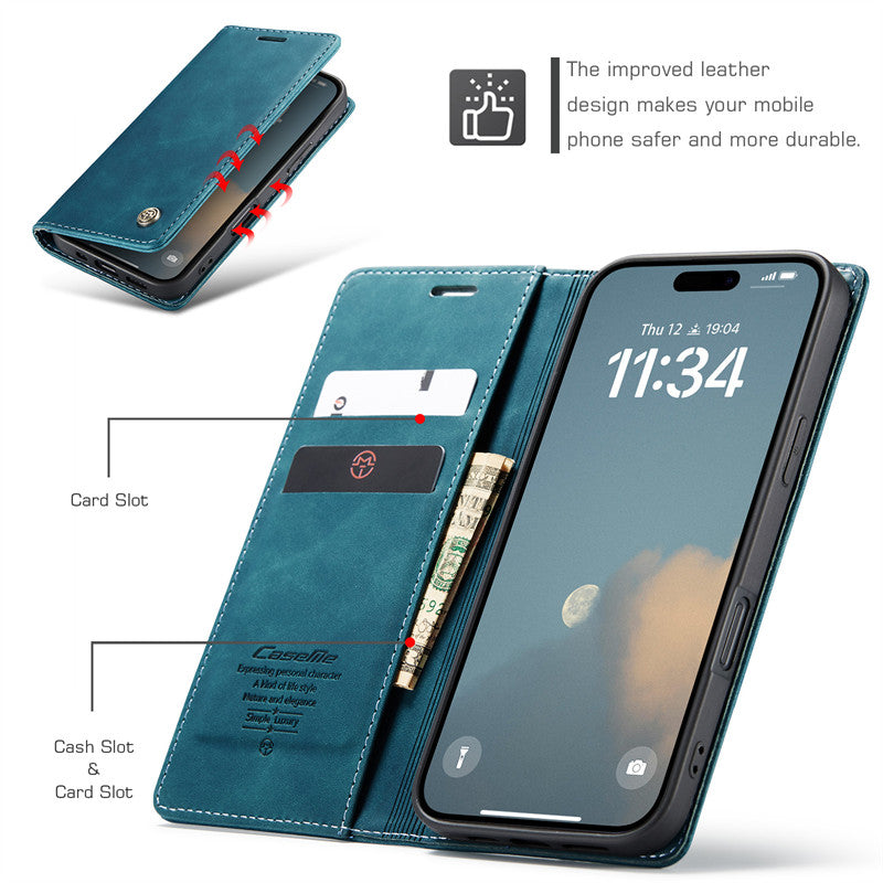 CaseMe Flip Case for iPhone 14 Pro Leather Cover Wallet Case Black Brown Blue Red Coffee