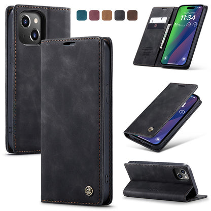 CaseMe Flip Case for iPhone 15 Leather Cover Wallet Case Black Brown Blue Red Coffee