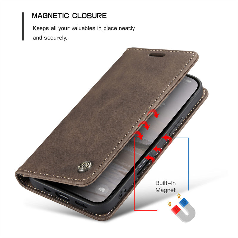 CaseMe Flip Case for iPhone 14 Pro Leather Cover Wallet Case Black Brown Blue Red Coffee