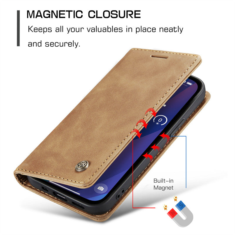 CaseMe Flip Case for iPhone 15 Leather Cover Wallet Case Black Brown Blue Red Coffee