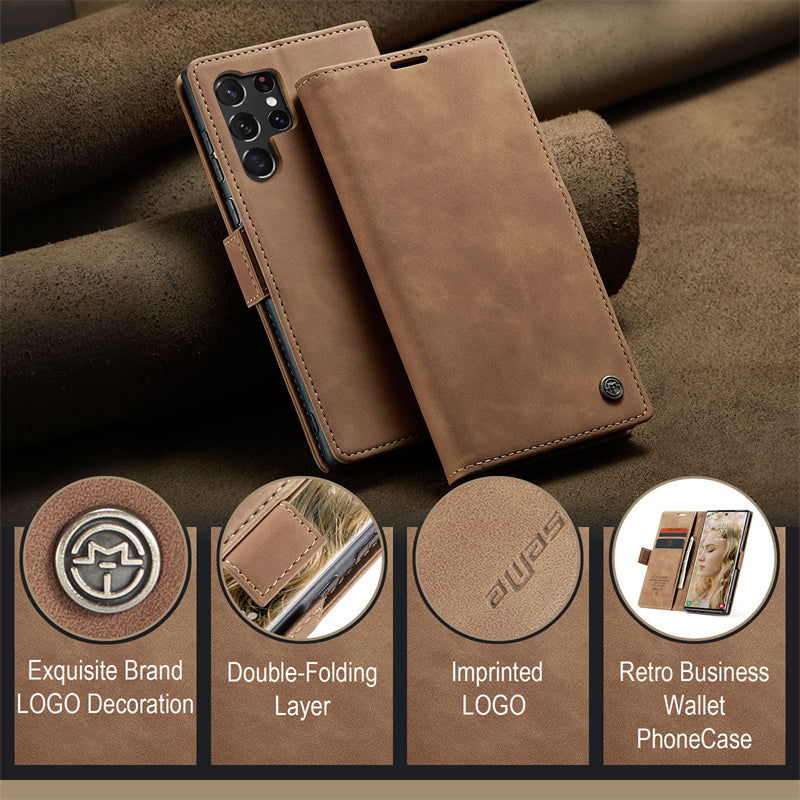 CaseMe S24 Ultra Cover Magnetic Leather Wallet with ID Cards Pocket for Samsung S24 Ultra Leather Book Case Black Brown Blue Red Coffee