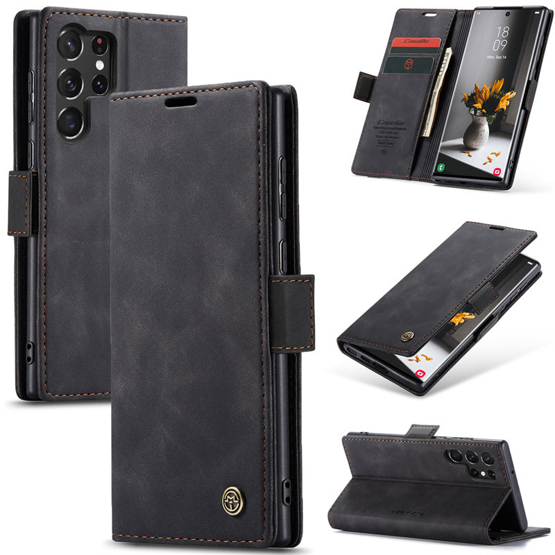 Case for Samsung S22 Ultra Magnetic Flip Wallet with Back Cover S22 Ultra Case Black Brown Blue Red Coffee