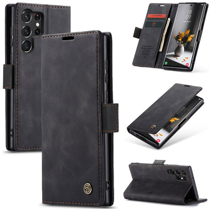 Case for Samsung S22 Ultra Magnetic Flip Wallet with Back Cover S22 Ultra Case Black Brown Blue Red Coffee